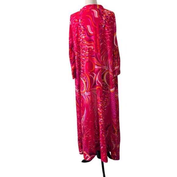 Vintage 60s 70s Hollywood Dress Robe L-XL Psychedelic Nightgown Groovy Boho Chic - Picture 5 of 16